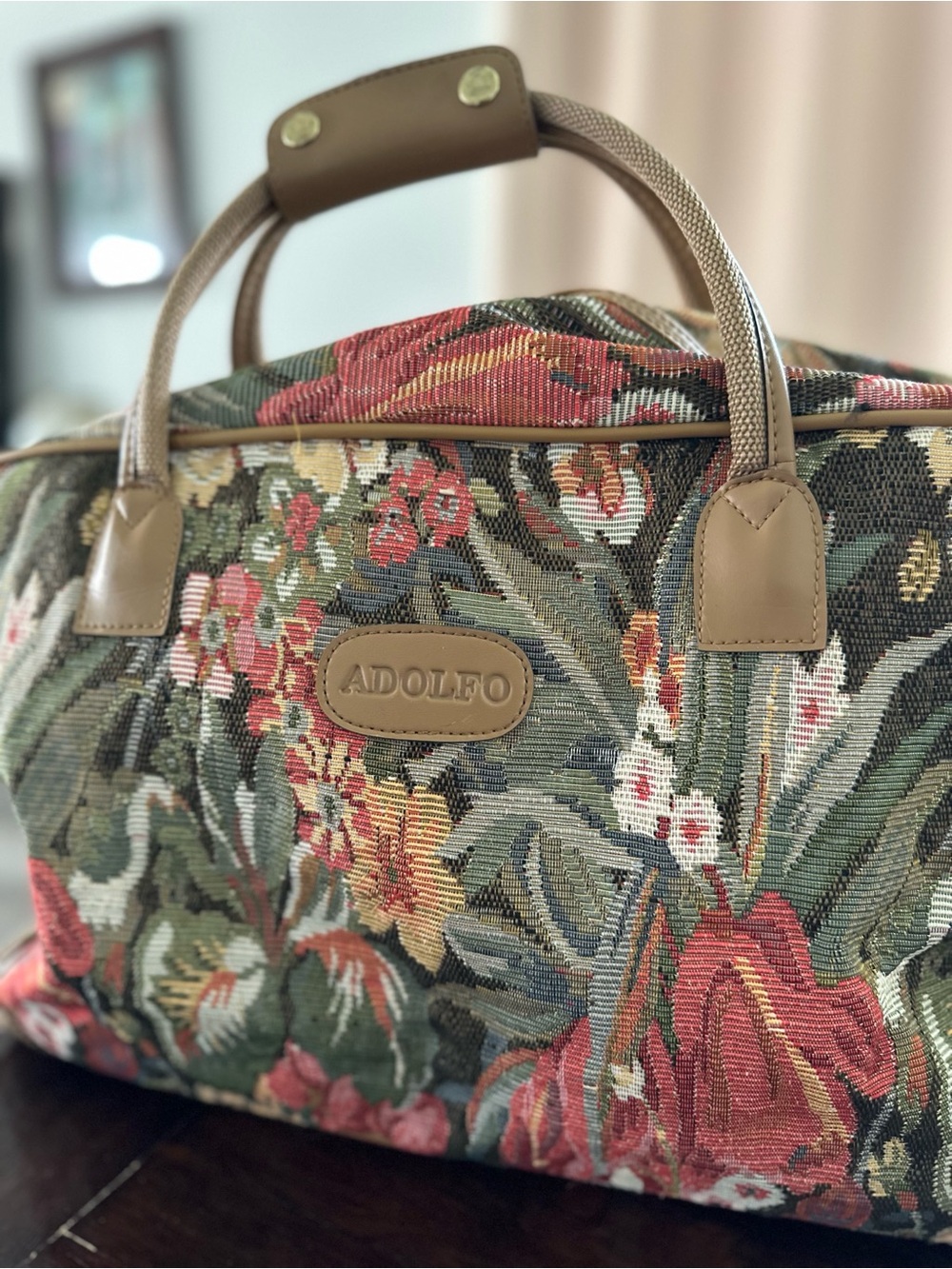 Vintage Adolfo Floral Tapestry Travel Duffel Bag - Picture 3 of 12